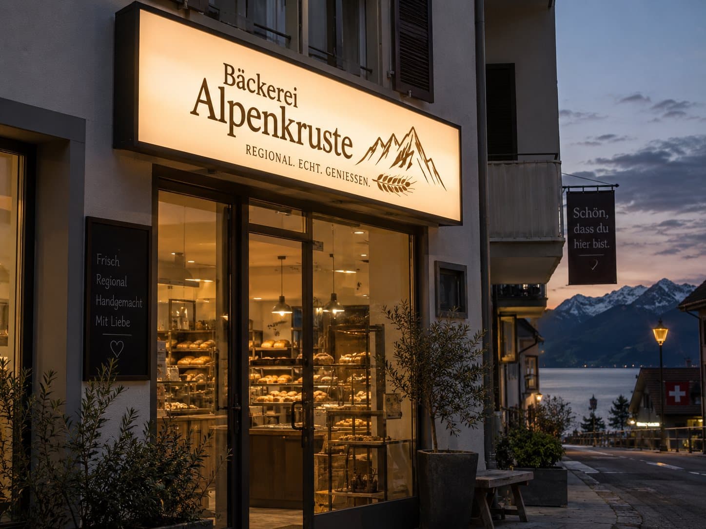 Leuchtreklame an einem Firmengebäude