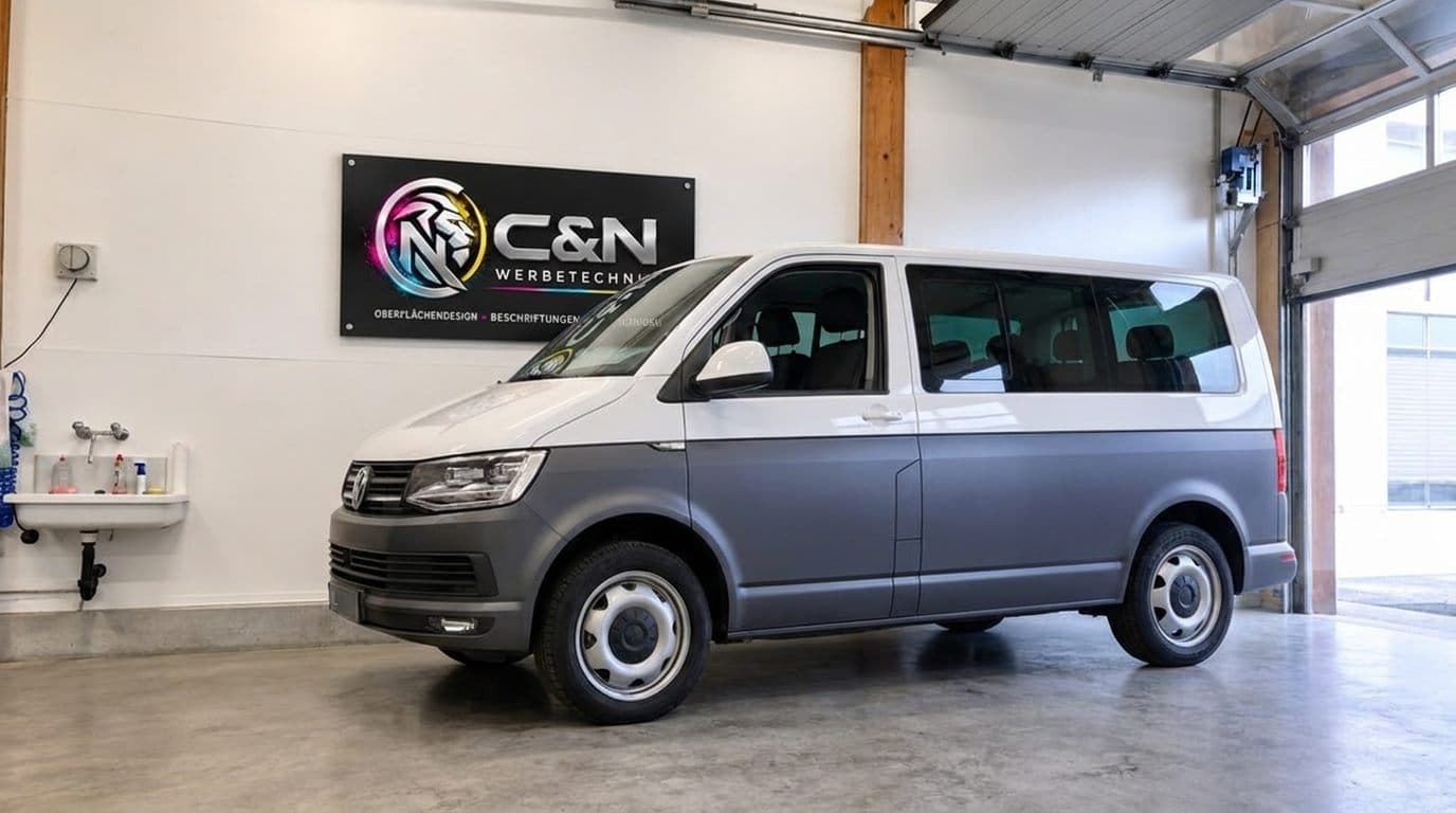 Fahrzeugfolierung an einem VW Bus in Schwarz